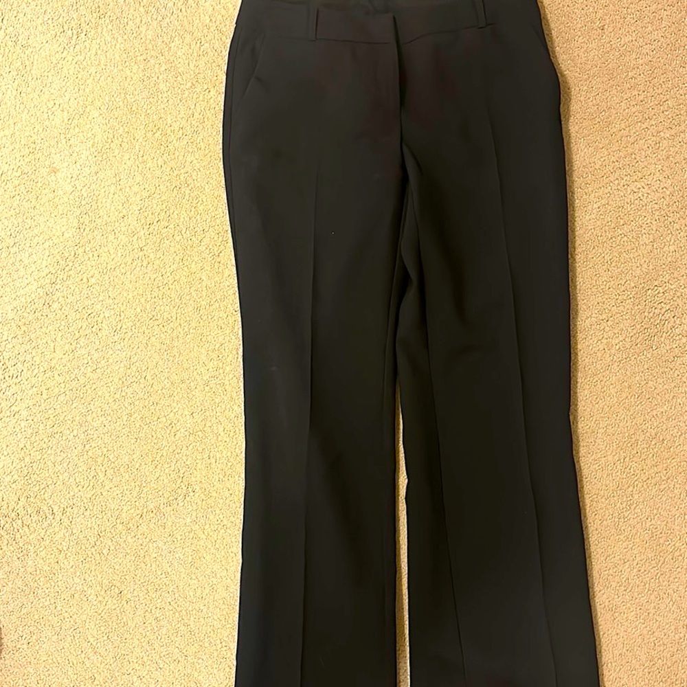 Flattering black suit pants that are hard to wrinkle with slightly wide boot cut